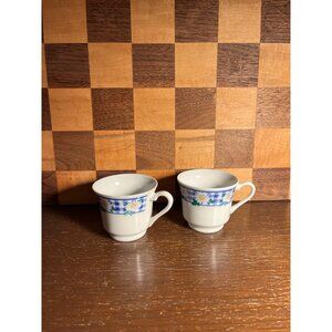 Pair of Small Daisy and Blue Gingham Cups